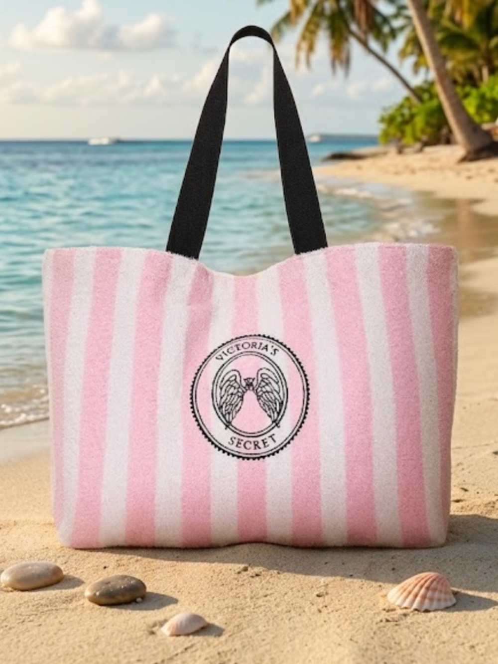 ❌SOLD Victoria's Secret Pink Angel Essentials Terry Striped Tote Bag NWT - Picture 2 of 6